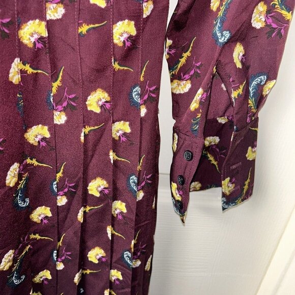 Banana Republic Purple Floral Long Sleeve Pleated Button Up Dress 0 Petite - Picture 6 of 9